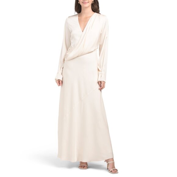 NICHOLAS Ivory Yuri Twist Sash Long Sleeve Maxi Dress